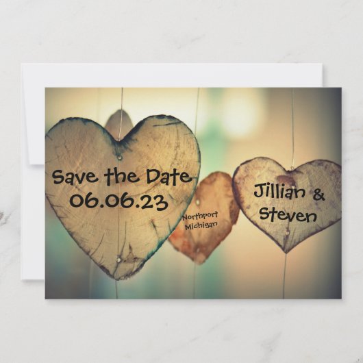Rustic Wood Hearts - Enregistrer la carte Date 5x7 (Devant)