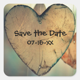 Rustic Wood Hearts Enregistrer la date - Stickers