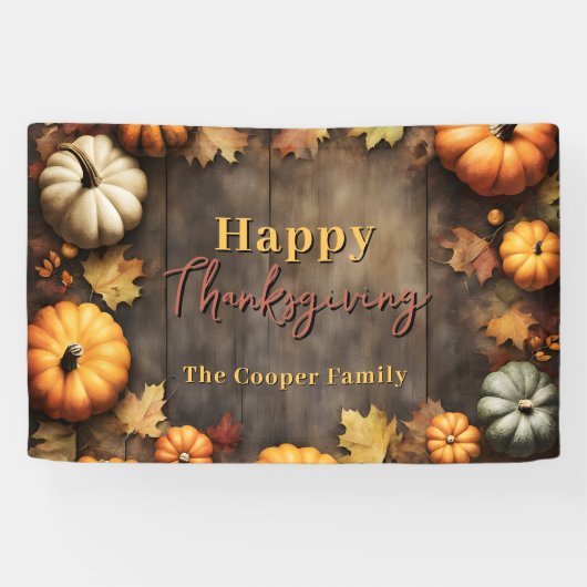 Rustic Wood Herfst Pompoen Thanksgiving Welkom Spandoek (Horizontaal)
