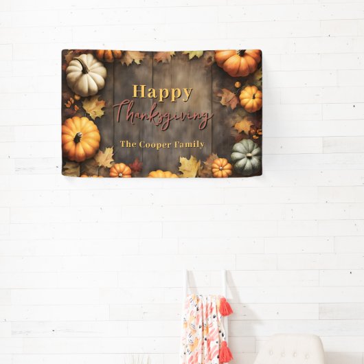 Rustic Wood Herfst Pompoen Thanksgiving Welkom Spandoek (Insitu)
