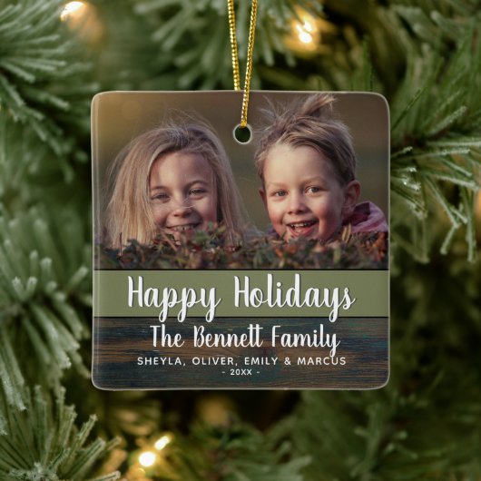 Rustic Wood Holiday - Aangepaste foto Keramisch Ornament (Boom)