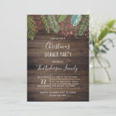 Rustic Wood Holly & Pine Holiday Party Invitation Kaart (Staand voorkant)