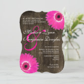 Rustic Wood Hot Pink Daisy Wedding Invitations Kaart (Staand voorkant)