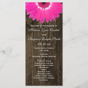 Rustic Wood Hot Pink Gerber Daisy Wedding Programs Programma
