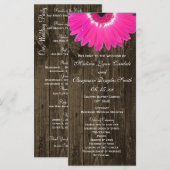 Rustic Wood Hot Pink Gerber Daisy Wedding Programs Programma (Voorkant / Achterkant)