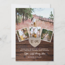 Rustic Wood Ingegraveerd Heart PHOTO BEWAART U DE Kaart