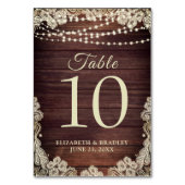 Rustic Wood Ivory Lace String Lights Wedding Kaart (Achterkant)