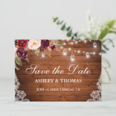 Rustic Wood Jar Licht Floral Lace Save the Date (Staand voorkant)