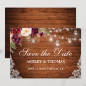 Rustic Wood Jar Licht Floral Lace Save the Date (Voorkant / Achterkant)