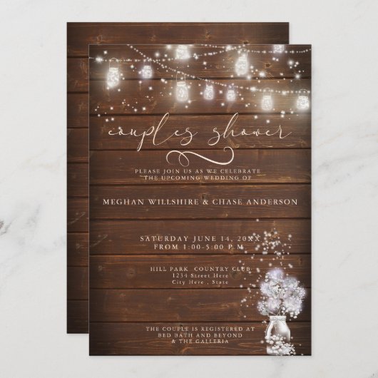 Rustic Wood Jar String Lights theBarefootBride™ Kaart (Voorkant / Achterkant)