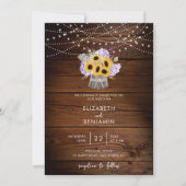 Rustic Wood Jar Sunflower Hydrangea Modern Wedding Kaart (Voorkant)