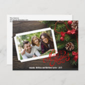 Rustic Wood Joyeux Noël Typographie Carte photo (Devant / Derrière)