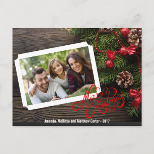 Rustic Wood Joyeux Noël Typographie Carte photo