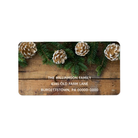 Rustic Wood kerst Greenery Pine & Pinecones Etiket (Voorkant)