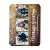 Rustic Wood kerstgereetings 3 Foto Holiday Magneet (Verticaal)