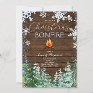 Rustic Wood Kerstmis Bonfire Uitnodiging