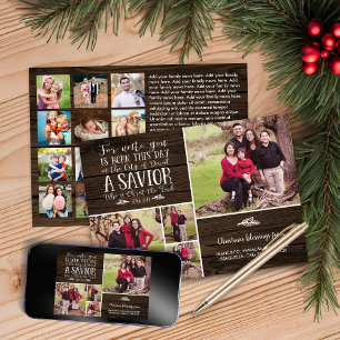 Rustic Wood Kerstmis Verse Holiday Foto Collage Feestdagenkaart