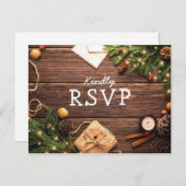 Rustic Wood Kerstmis Winter RSVP Uitnodiging Briefkaart (Voorkant / Achterkant)