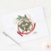 Rustic Wood kerstster Twig Wreath Vierkante Sticker (Envelop)
