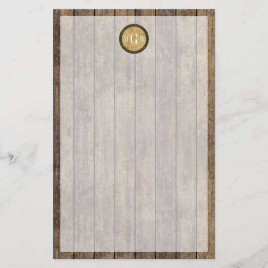 Rustic Wood Kijk Planks #1 Steampunk 3 Monogram Briefpapier (Voorkant)