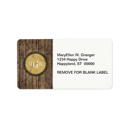 Rustic Wood Kijk Planks #1 Steampunk 3 Monogram Etiket (Voorkant)