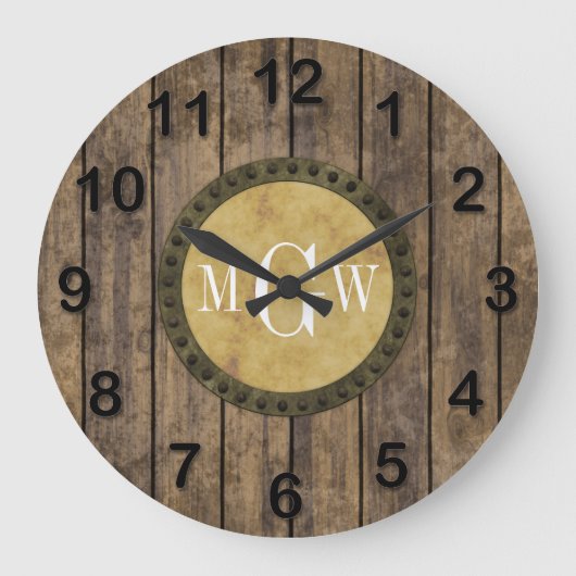 Rustic Wood Kijk Planks #1 Steampunk 3 Monogram Grote Klok (Voorkant)