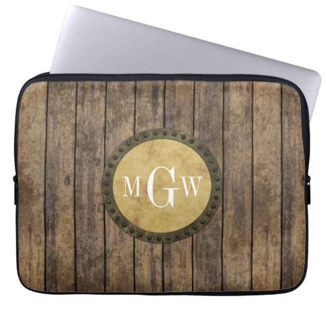 Rustic Wood Kijk Planks #1 Steampunk 3 Monogram Laptop Sleeve (Voorkant)