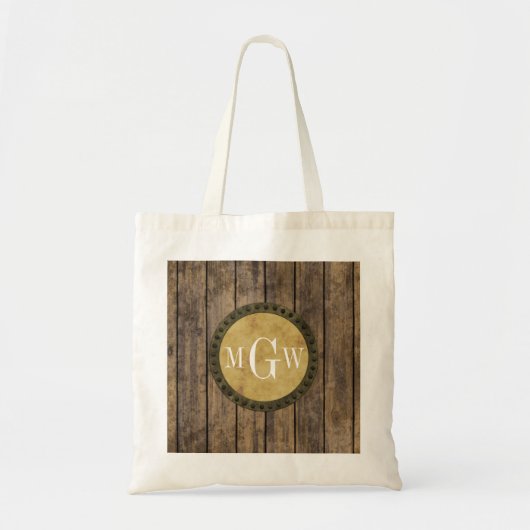 Rustic Wood Kijk Planks #1 Steampunk 3 Monogram Tote Bag (Voorkant)