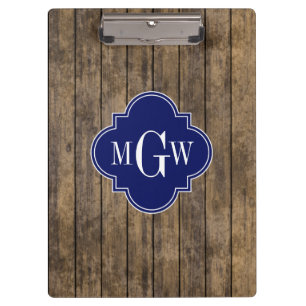Rustic Wood L Planken #1 Navy Quatrefoil 3 M'gram Klembord