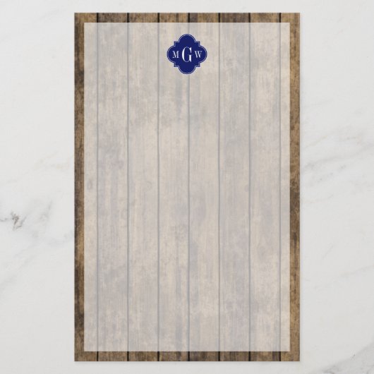 Rustic Wood L Planks #1 Navy Quatrefoil 3 M'gram Briefpapier (Voorkant)