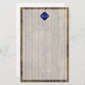 Rustic Wood L Planks #1 Navy Quatrefoil 3 M'gram Briefpapier (Voorkant / Achterkant)