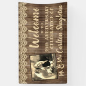 Rustic Wood & Lace ANY Wedding Jubileum Foto Spandoek (Verticaal)
