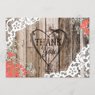 Rustic Wood Lace Baby's Breath Heart Hartelijk dan Bedankkaart
