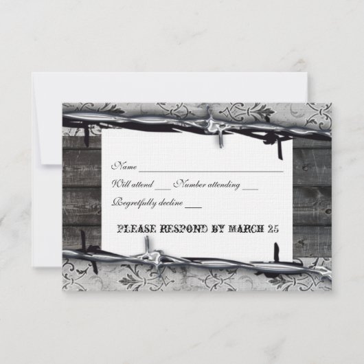 Rustic Wood Lace Barbed Wire rsvp (Voorkant)