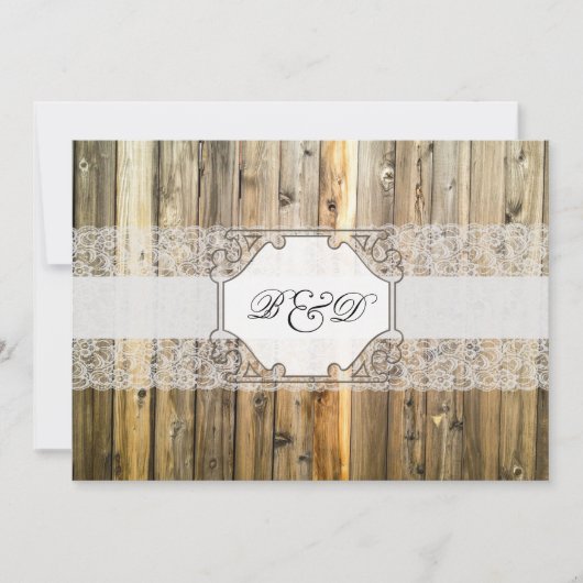 Rustic Wood Lace Elegant Wedding Invitation Kaart (Voorkant)