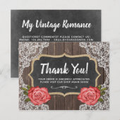 Rustic Wood & Lace Floral Chalkboard Hartelijk dan Briefkaart (Voorkant / Achterkant)