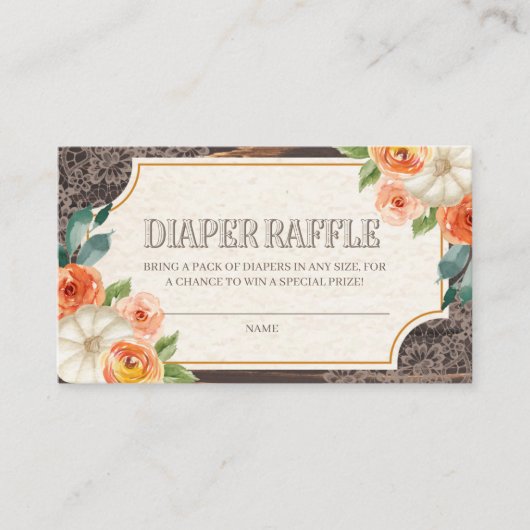 Rustic Wood Lace Herfst Diaper Raffle Enclosure Ca Informatiekaartje (Voorkant)