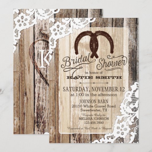 Rustic Wood Lace Hoefijzer Country Vrijgezellenfee Kaart (Voorkant / Achterkant)