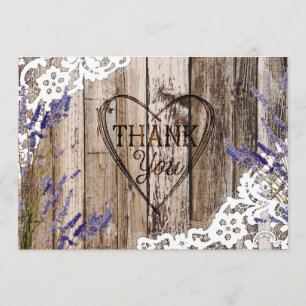 Rustic Wood Lace Lavender Heart Etching Bedankt