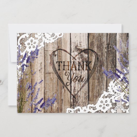 Rustic Wood Lace Lavender Heart Etching Bedankt (Voorkant)
