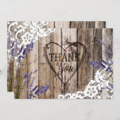 Rustic Wood Lace Lavender Heart Etching Bedankt (Voorkant / Achterkant)