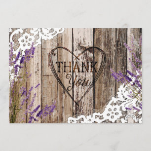 Rustic Wood Lace Lavender Heart Etching Bedankt