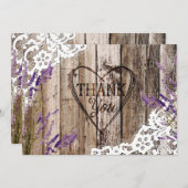 Rustic Wood Lace Lavender Heart Etching Bedankt (Voorkant / Achterkant)