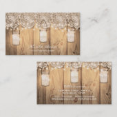 Rustic Wood Lace & Lighted Mason Jar Wedding Visitekaartje (Voorkant / Achterkant)