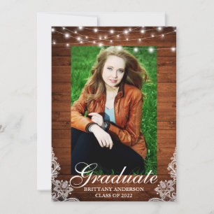 Rustic Wood Lace Lights Foto Afstuderen Aankondiging