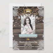 Rustic Wood Lace & Lights Graduation Party Kaart (Voorkant)