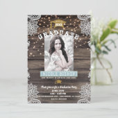 Rustic Wood Lace & Lights Graduation Party Kaart (Staand voorkant)