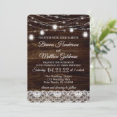 Rustic Wood Lace Lights Wedding Kaart (Staand voorkant)