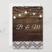 Rustic Wood Lace Lights Wedding Kaart (Achterkant)