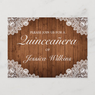 Rustic Wood & Lace Quinceañera Invitation Carte po